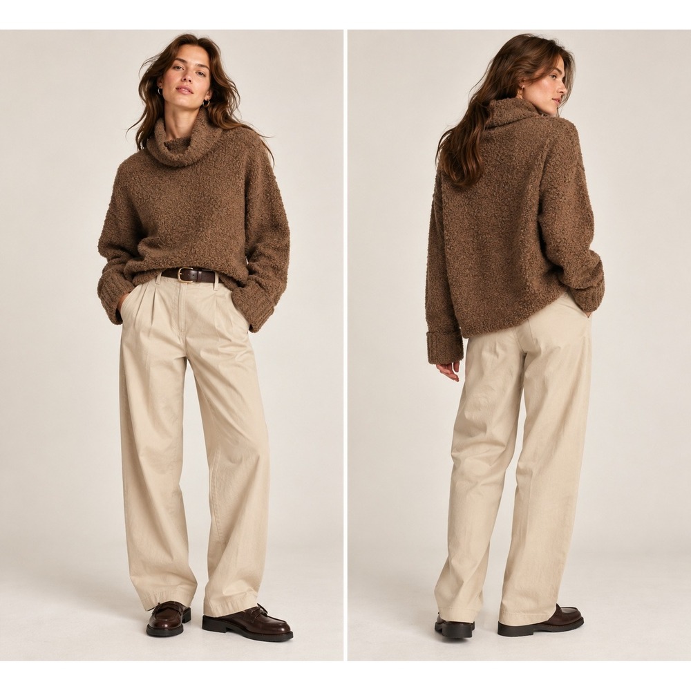 J.Crew Turtleneck Sweater Women XS Brown Boucle Knit Relaxed Fit Cozy Earthy